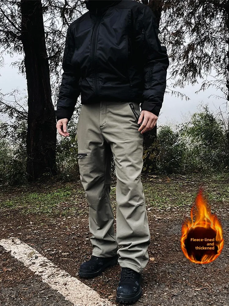 

Spring American Three-Proof Soft Climbing Pants Men's Winter Fleece Outdoor Workwear Mountain Sports Casual Trousers