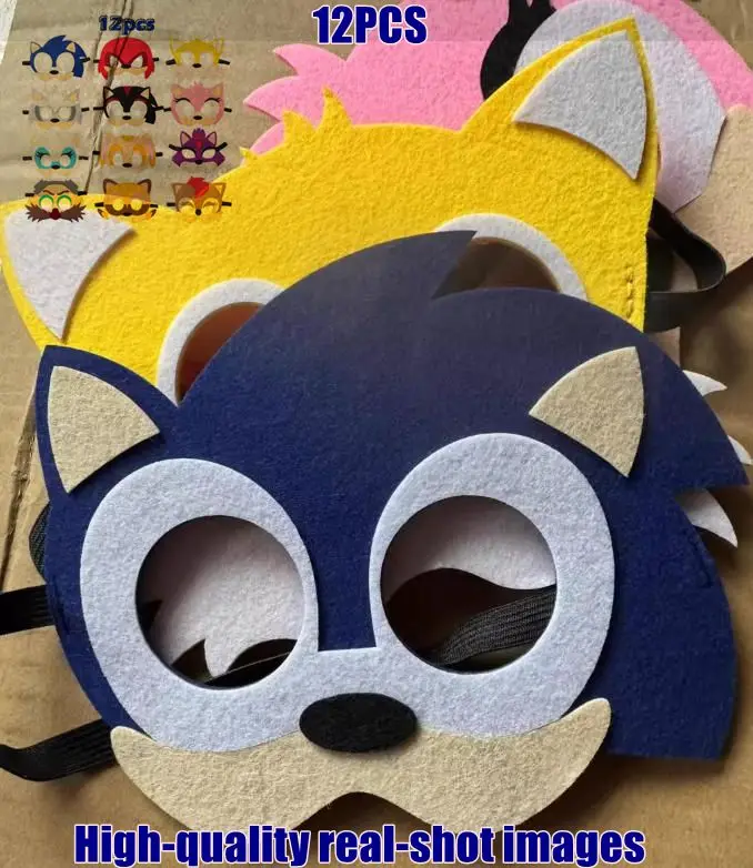 12 máscaras grandes de fieltro de Shadow the Hedgehog, Sonic/Tails/Knuckles/Amy/Silver Eye para niños, regalos de mascarada para fiestas navideñas