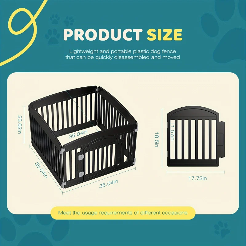 Four Sides/Six-Sided Plastic Pet Fence，with Lockable Door and Non-Slip Bottom，Height24Inch，Durable Puppy Fence for Small to Medi