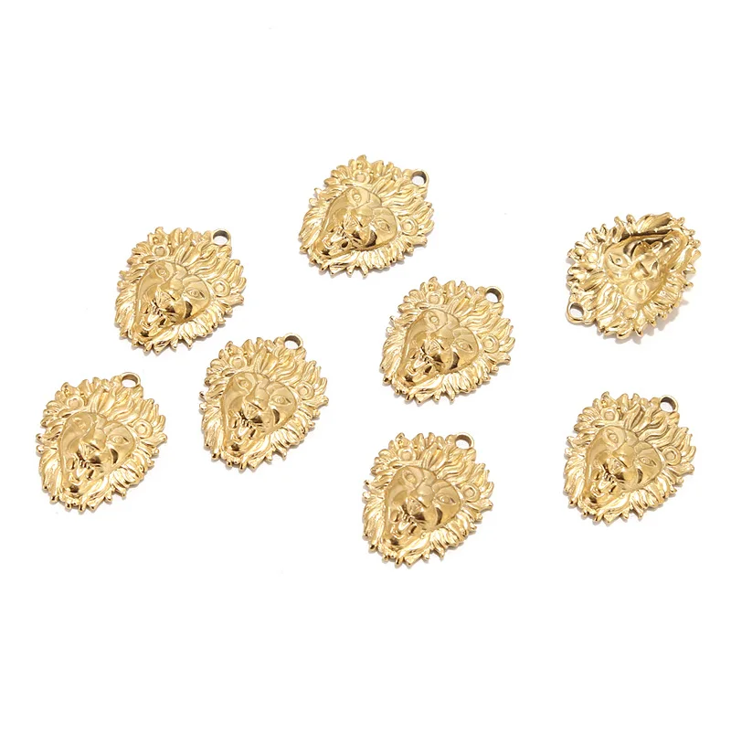 5pcs Stainless Steel Gold Plated 20*26mm Charm Lion Head Shape Pendants for Men DIY Jewelry Exquisite Fashion Punk Findings Gift