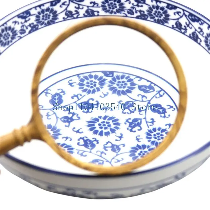 

02DC Aspherical Glass Magnifier 10X Magnification with Retro Wooden Handle Comfortable Reading Aid Gift for Senior