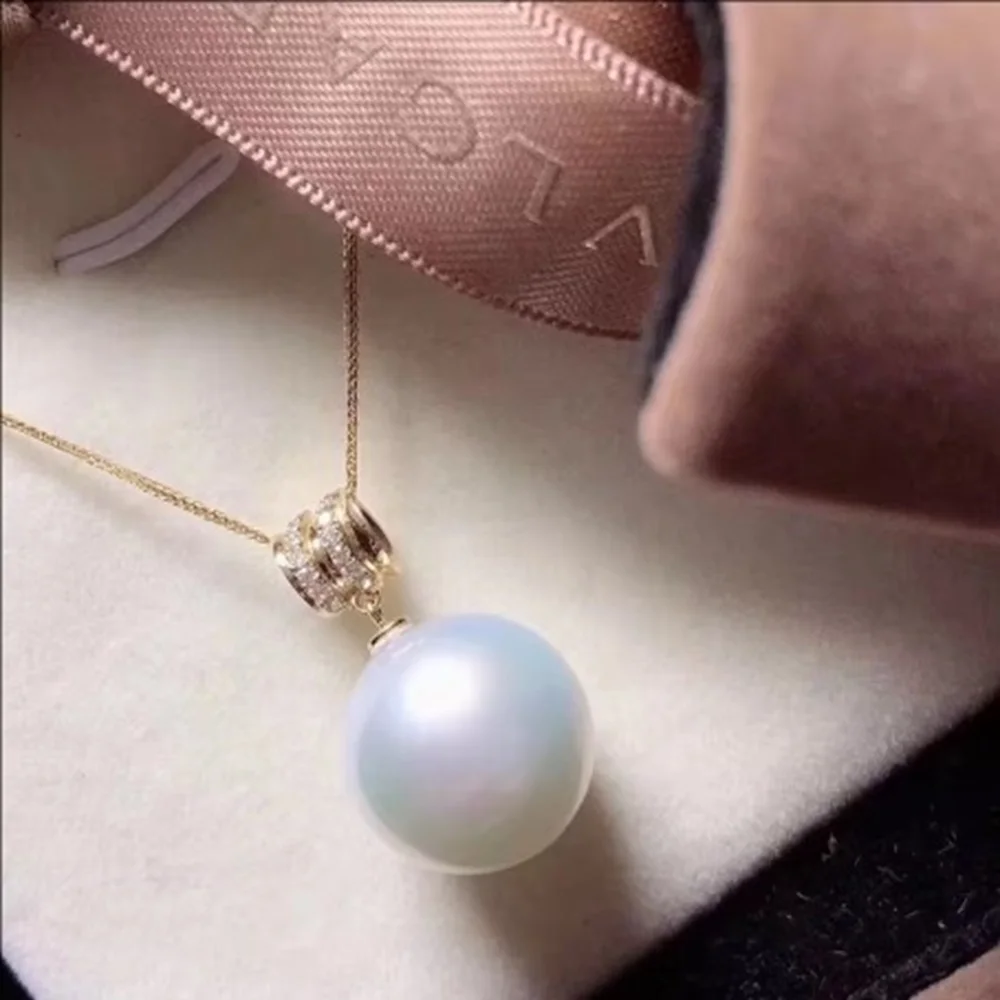 Gorgeous AAA10-11mm 11-12mm South Sea White Round Pearl Pendant Necklace 925S 18inch