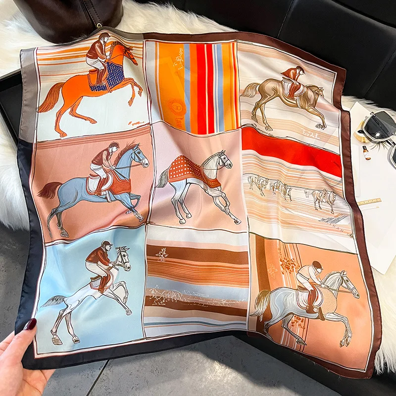 Korean Internet Celebrity Versatile Fashion 70cm Imitation Silk Square Scarf Scarf High Sense Floral Neck Silk Scarf