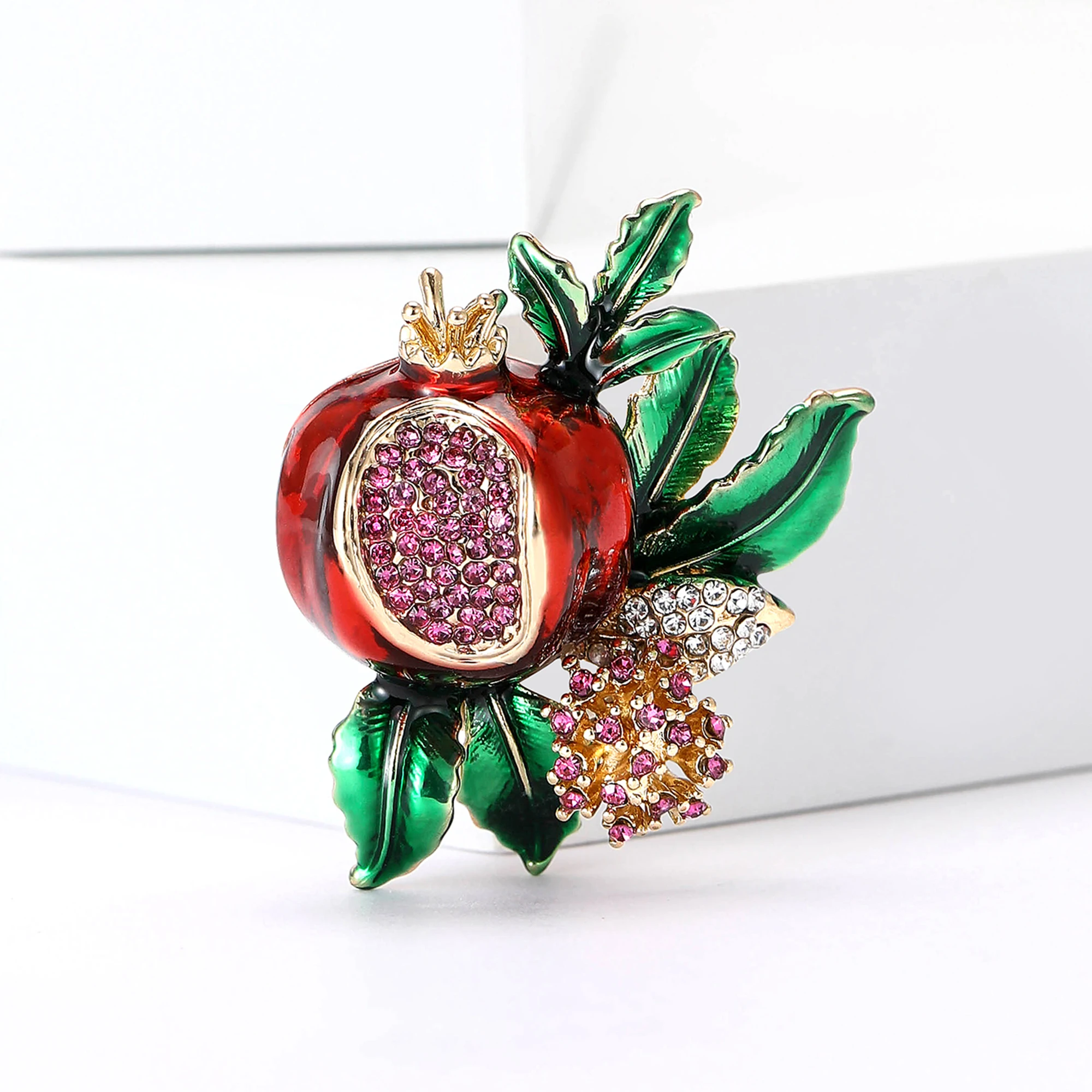 Enamel Rhinestone Pomegranate Brooches for Women Unisex Fruit Pins Casual Party Accessories Gifts