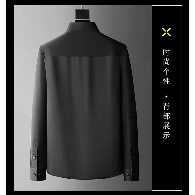Hot Diamond Men's Long Shirt, Korean Version of The Slim Anti -wrinkle Shirt, Black and White Horse Pattern Men's Clothing
