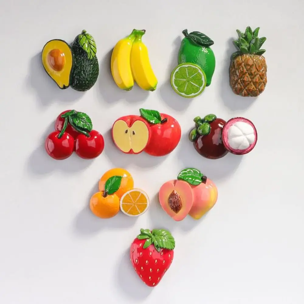 3D 3D Fruit Refrigerator Stickers Magnetic Cartoon Simulated Fruit Magnetic Stickers Cute Fruit Design Resin Food Toys Props
