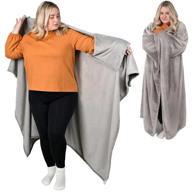 Flannel Home Wear Sofa Warm Blanket Soft Comfy Loungewear Robe Coral Fleece Autumn Winter Thicken Home Clothes Cloak Sleepwear