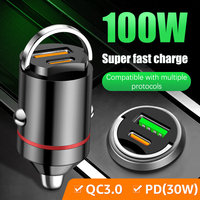100W Mini Dual Ports USB Car Charger Lighter Fast Charging Car Phone Charger Adapter For IPhone 13 12 Xiaomi Huawei Samsung