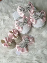 Dollbling Wholesale Pink Bowknot Luxury Girls Toddler Newborn Baby Casual Cloth Shoes with Shinny Strass