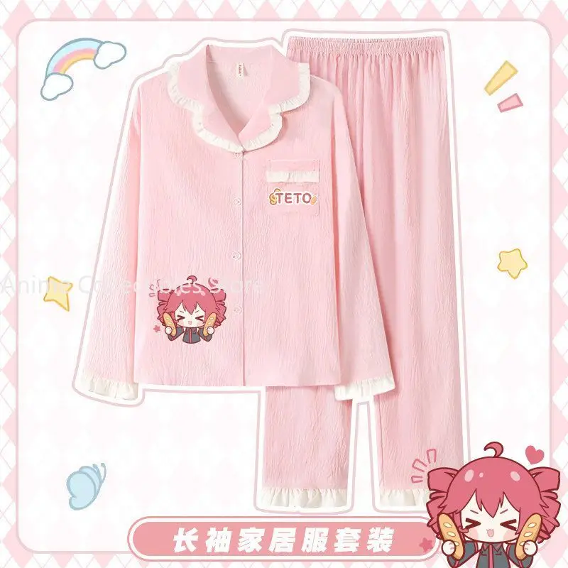 Conjunto de pijama de manga corta y pantalones cortos de la serie de anime Kasane Teto, conjunto de dos piezas, conjunto de manga larga y pantalones largos.
