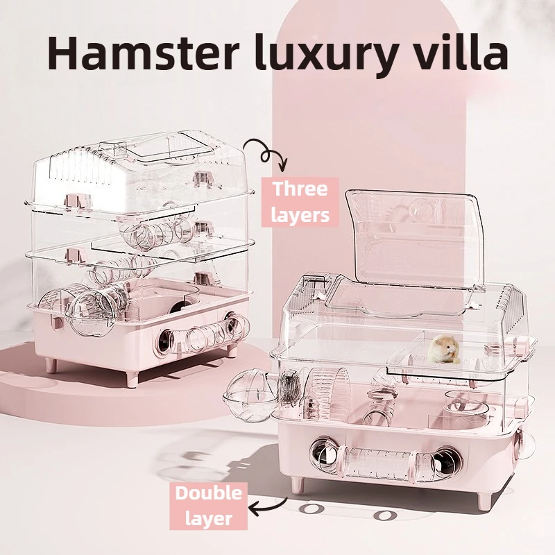 1/2/3 Floors  Villa Golden Bear Nest Large Small Animals Cages Hamster Cage Tunnel Indoors Acrylic Transparent Hamster Cage