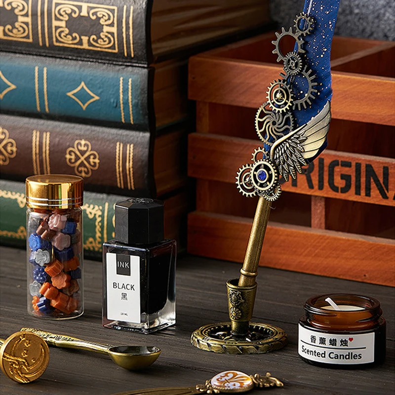 8 In1 Machine Feather Dip Pen Set,Ink-Containing,Creative Quill Writing Artist Calligraphy Signature Pen,Holiday Gift Giftboxed