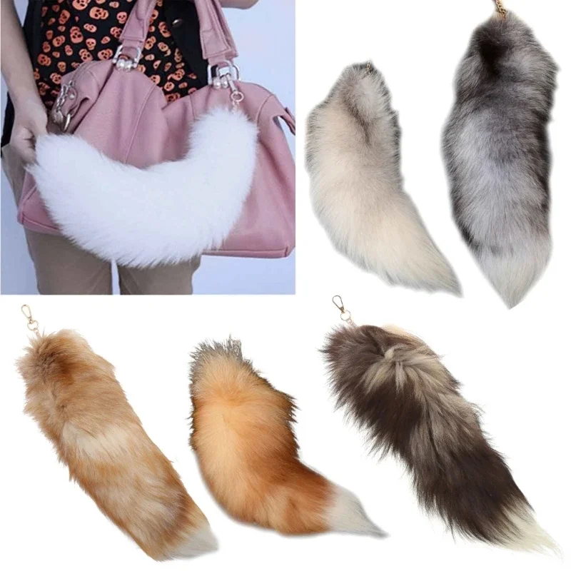 Plush-Fox Tail Keychain Furry Animal Tail Keyring Keychain 40cm Animal Tail Key-Pendant Pompoms Keyring Holder Bag-Decor