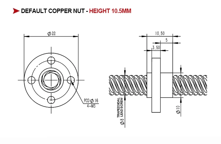 NEMA17 Schrittmotor mit Schraubenantrieb 17HS4401S-T8*8 300MM mit Kupfermutter, 2MM Gewinde, 1,7A, 40N.CM für 3D-Medizintechnik – Detail 10