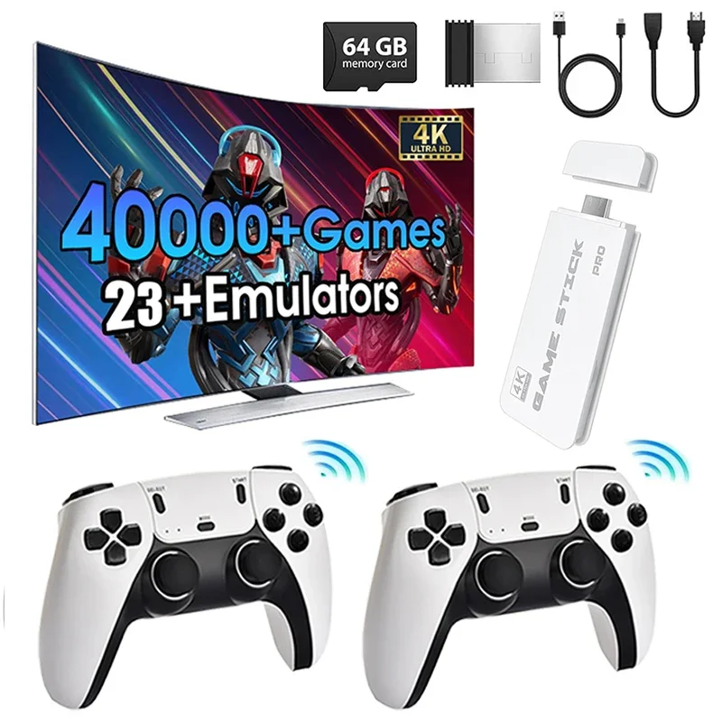 Nuova Console di Gioco M15 4K TV con 40000+ Giochi Integrati, Stick per Videogiochi, Console di Gioco Portatile Retro con Controller Wireless da 64G