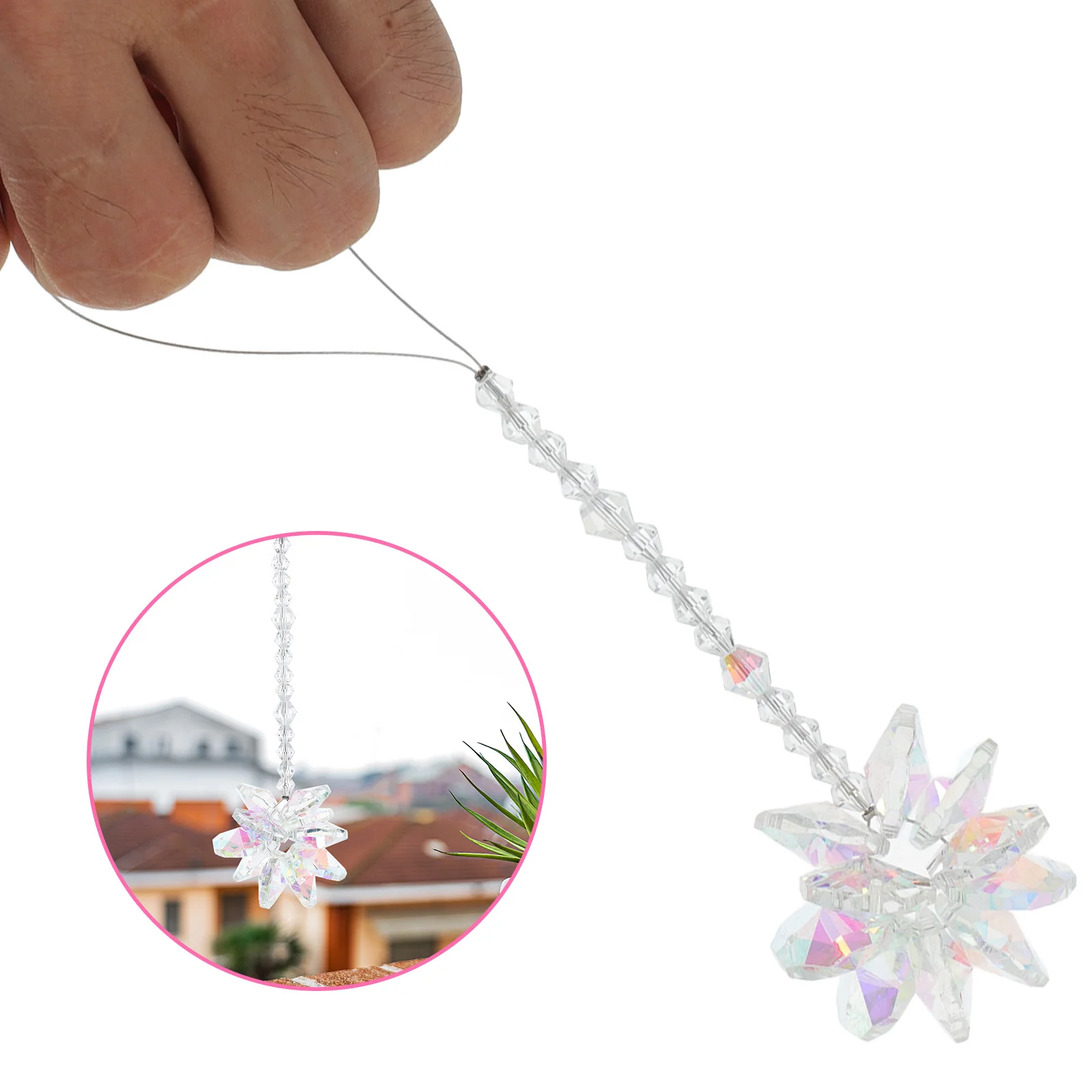 

Crystal Snowflake Pendant Garden Hanging Decor Sun Catcher Stone Window Adornment