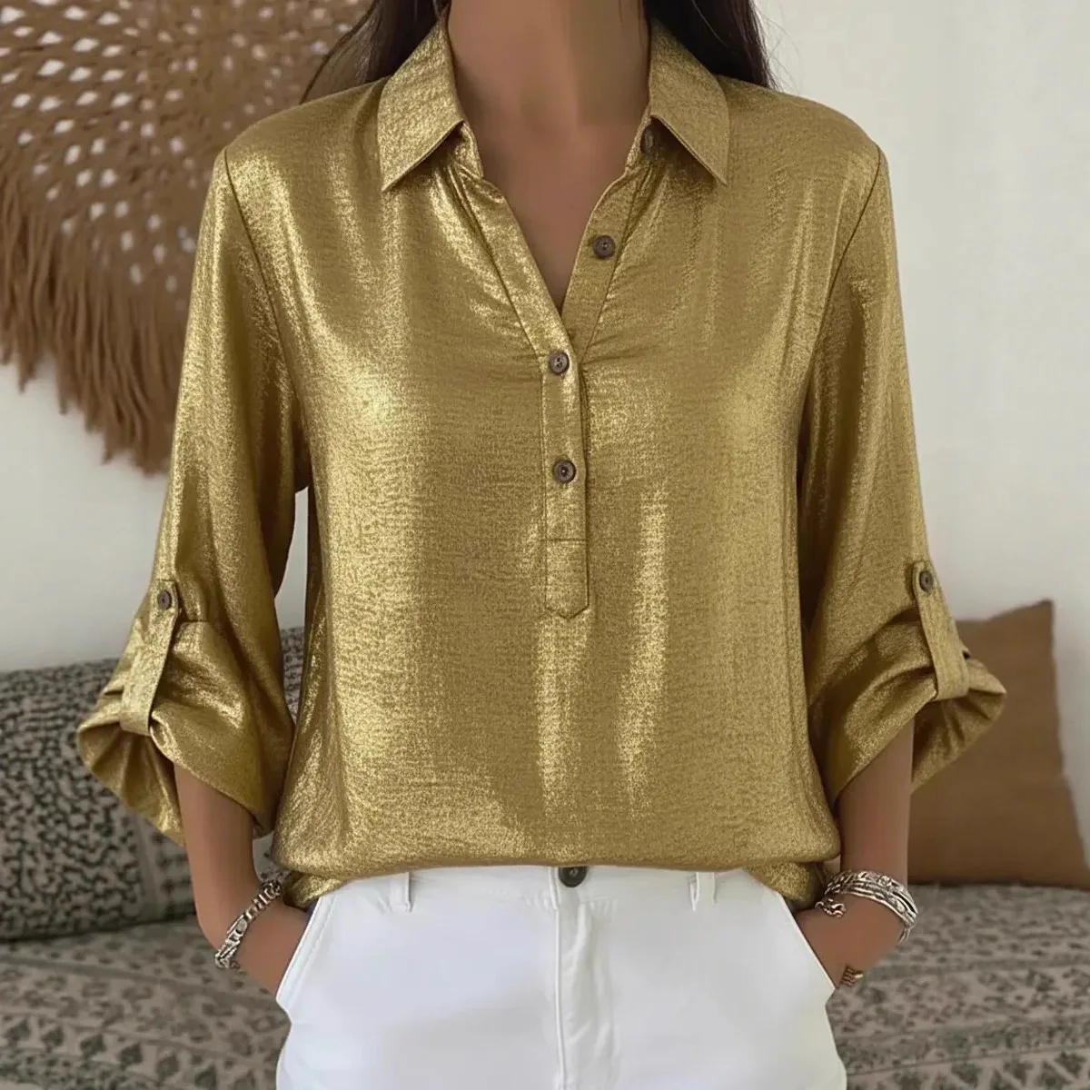 2026 Cross-Border European And American Amazon Foreign Trade Hot-Selling New Style Turn-Down Collar Solid Color Long Sleeve 4