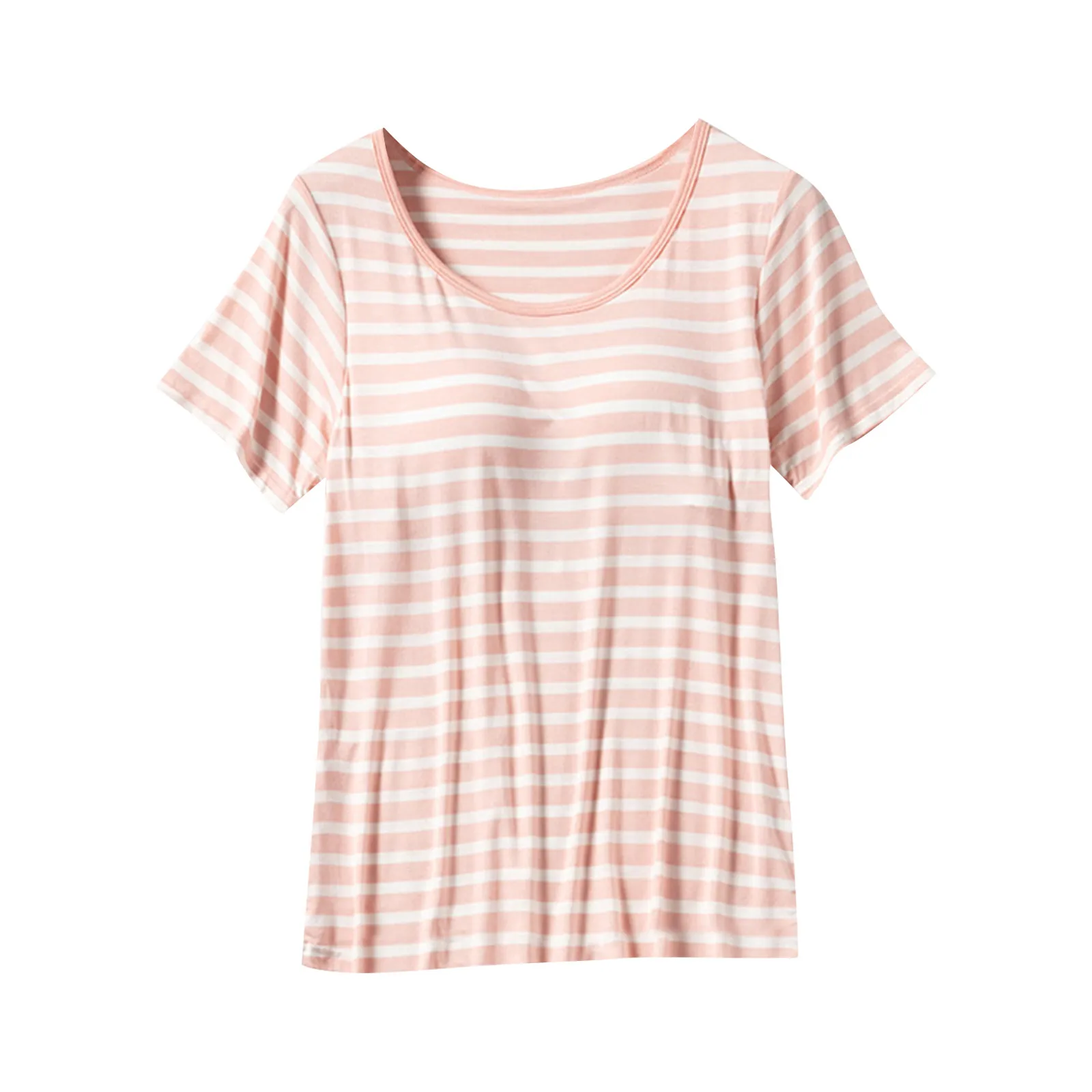 2025 Summer Striped Bralette Top for Women - Round Neck Built-in Chest Pad Cool Sleepwear Leisure Home Loungewear