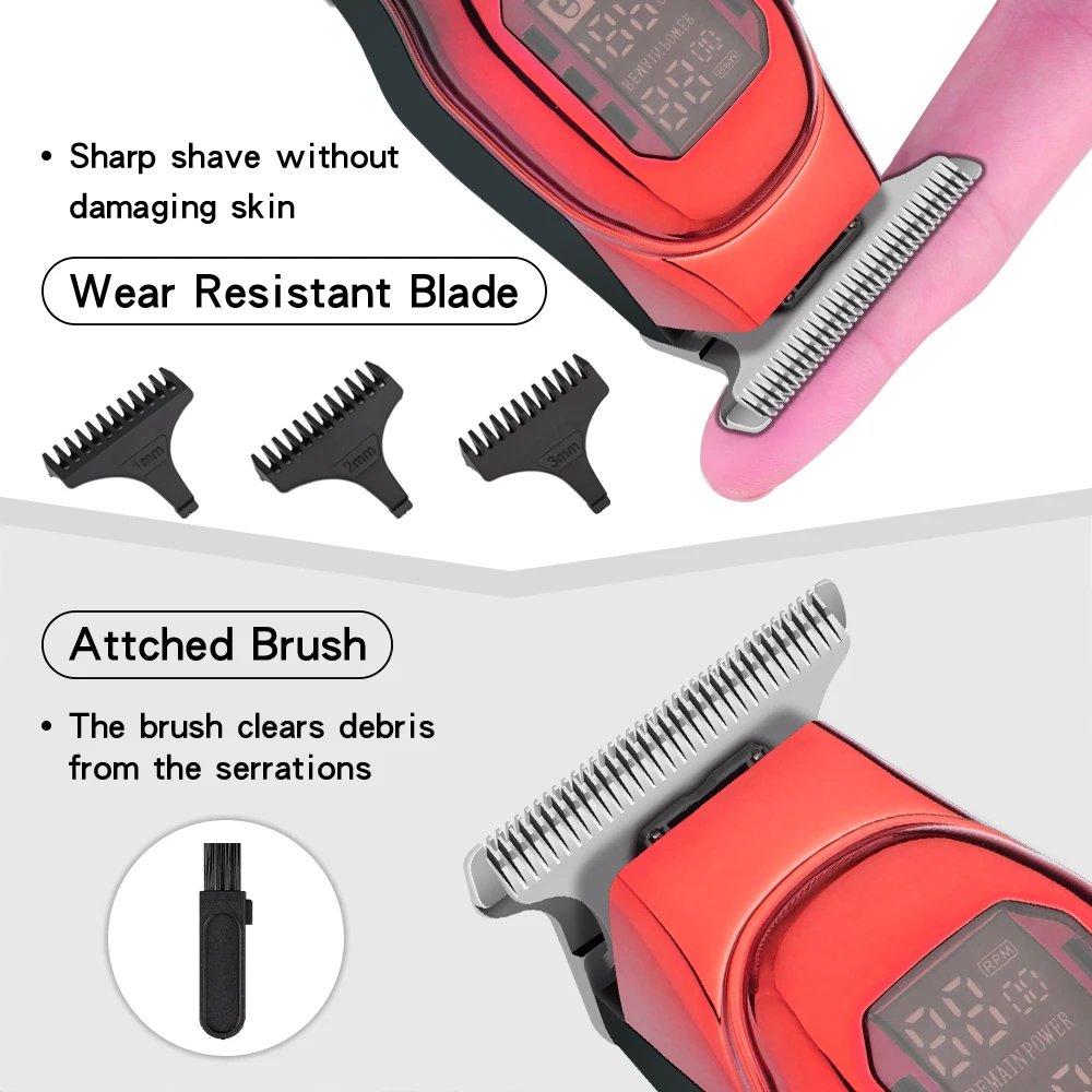 ماكينة قص الشعر، ماكينة قص الشعر المحفورة مع شاشة LED، ماكينة تشذيب الشعر اللاسلكية تحت عنوان الشعر المحفور