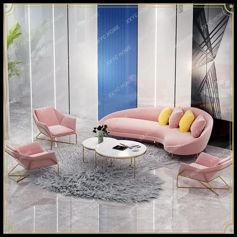 X-S curved wrought iron sofa coffee table combination clothing store beauty salon nail art casual lazy sofa HG