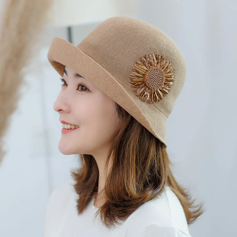 日焼け止め紙ストローサマーハット女性用カフ付きフィッシャーマンハットuv保護ファッショナブルなボウルハット折りたたみ式サンハット