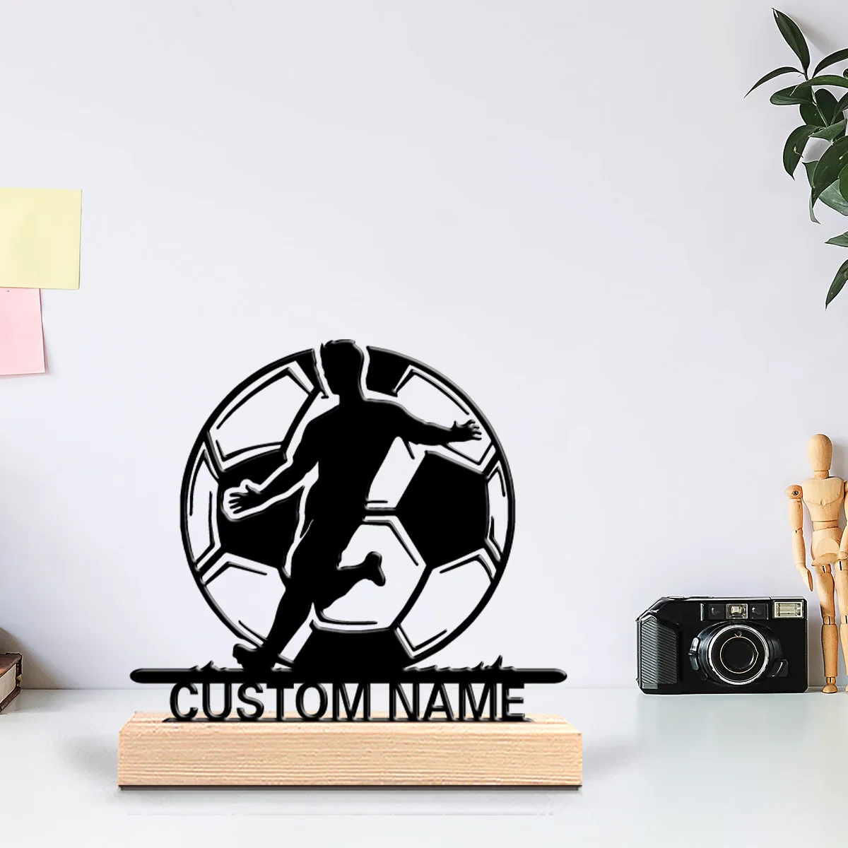 1pc Customizable Wrought Iron Desktop Decoration Customizable Name Equipped with Wooden Base Art Decoration, Desktop Decoration