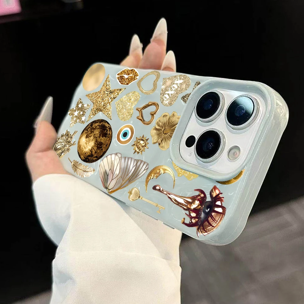 Luxuriöse Goldene Stern-Collage Handyhülle für iPhone 17 16 15 14 13 12 11 Pro Max 14 Plus 17 Air Falten-Wellen Weiche Silikonhülle – Detail 1