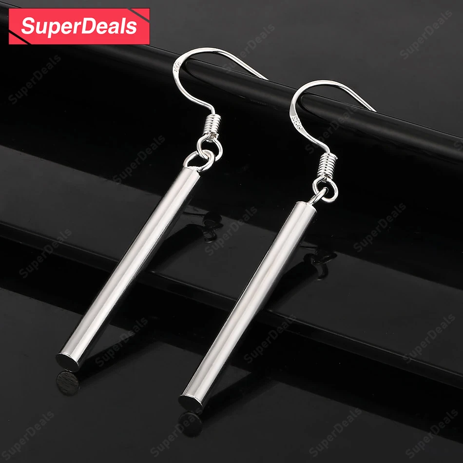 

SuperDeals 925 Sterling Silver Smooth Cylindrical Drop Earring Exquisite Fashion Jewelry Birthday Christmas Party Trendy Gift