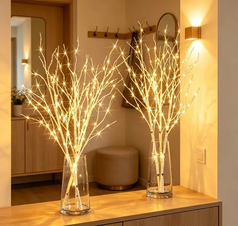 Flexible White Birch Willow Branch Lights 20 LED Fairy Tree Lamp Battery Operated For Home Bedroom Living Room Table Decor