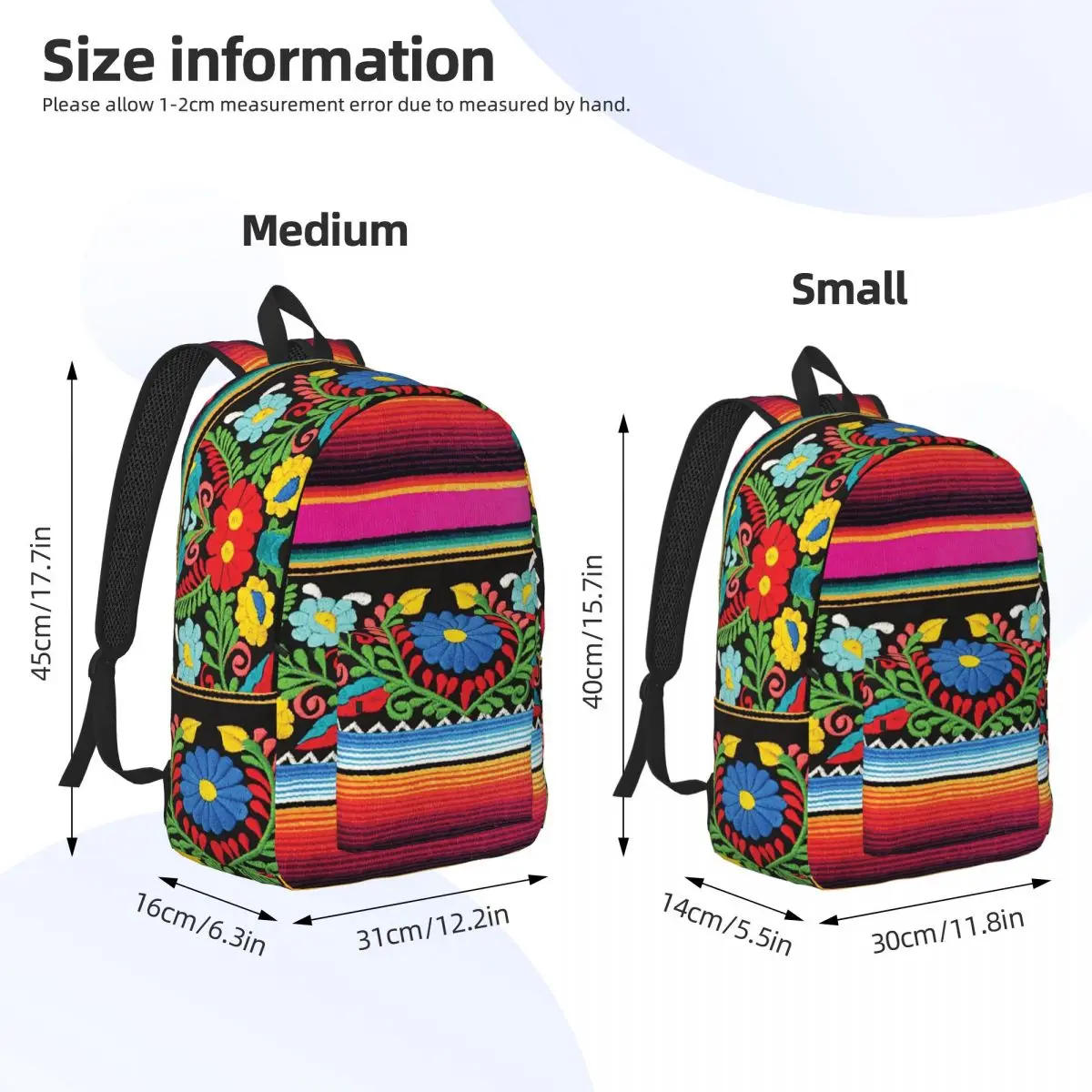 Mexican Flower And Hot Pink Serape Backpack Daypack Large Capacity Kids BookBag School Bag Shoulder Bags for Men Women