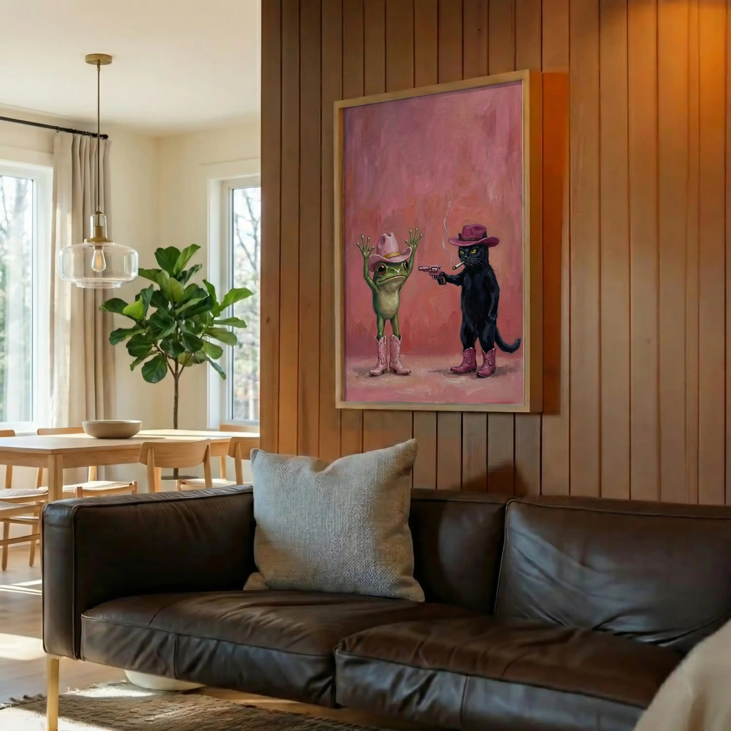 Vintage Funny Pink Cowboy Cat  - Home Decor Dopamine review and price