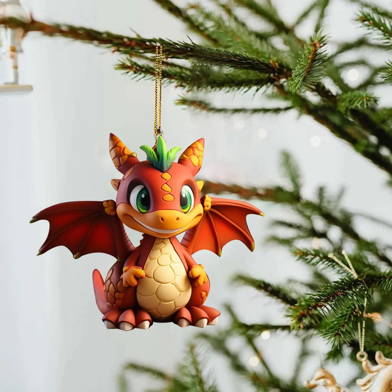 New 2D Acrylic Christmas Cute Dragon Baby Hanging Ornament Tree Charm Decorations Realistic Dragon Keychain Window Decor Gifts