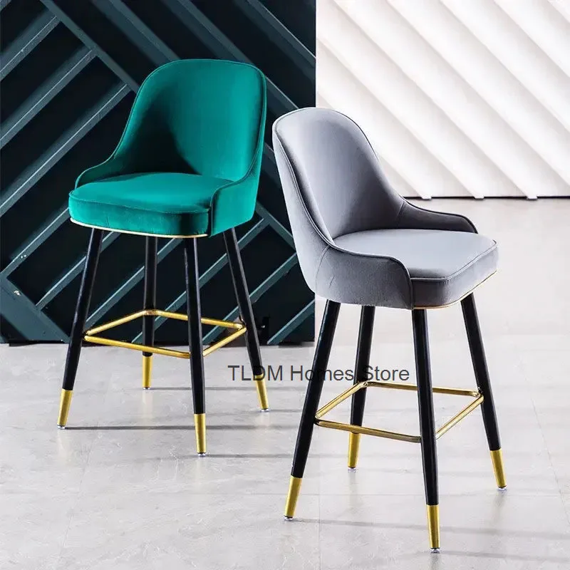 

Modern Furniture Light Luxury Velvet Bar Chair Minimalist Black/Gold High Feet Backrest Bar Chairs Nordic Kitchen Home Bar Stool