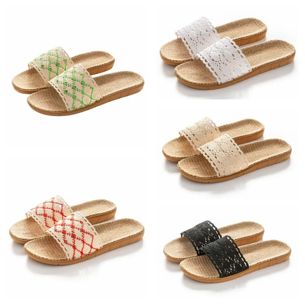 خليط شريط الكتان الدانتيل النعال الحلو الأحذية القش نسج النعال عدم الانزلاق عطلة نعال شاطئ للنساء الفتيات