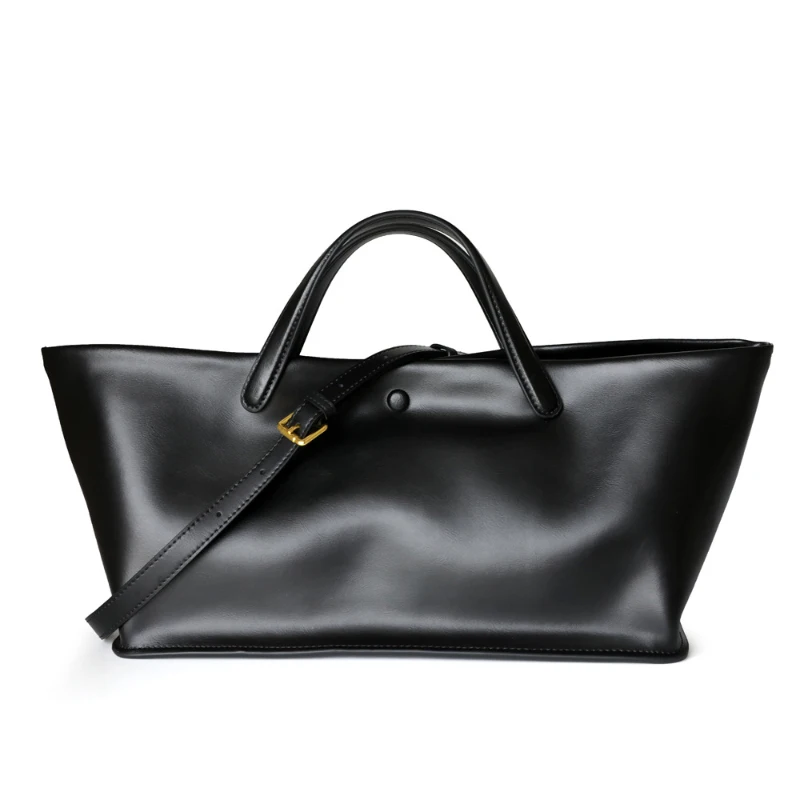 

High-end Brand Genuine Leather Handbag Simple Solid Color Large Capacity Canvas Shoulder Bag, Elegant Open Magnetic Underarm Bag