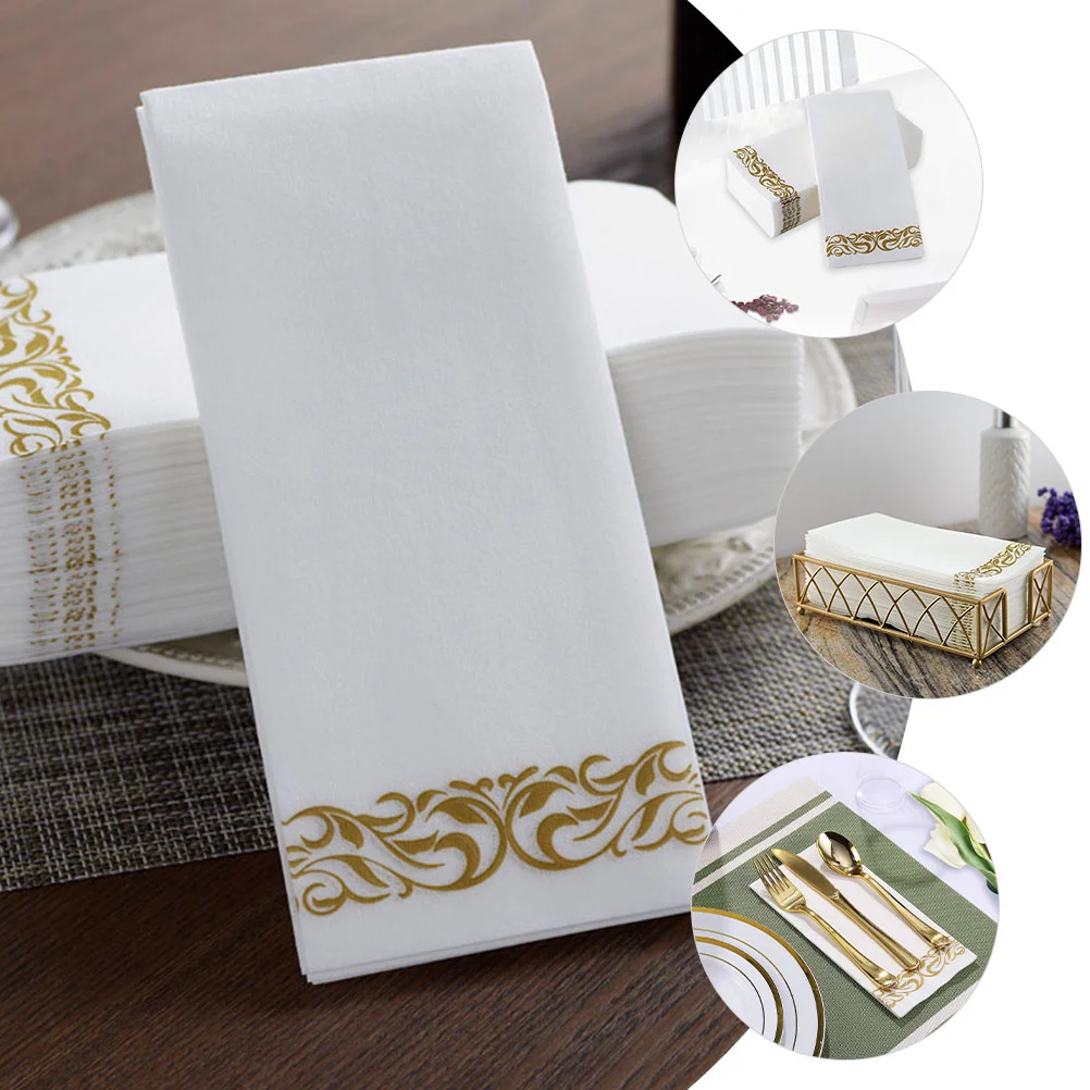 25 Pcs Paper Napkin Set Banquet Napkins Party Household Washable Golden Hotel Desktop Wood Pulp Virgin Guest