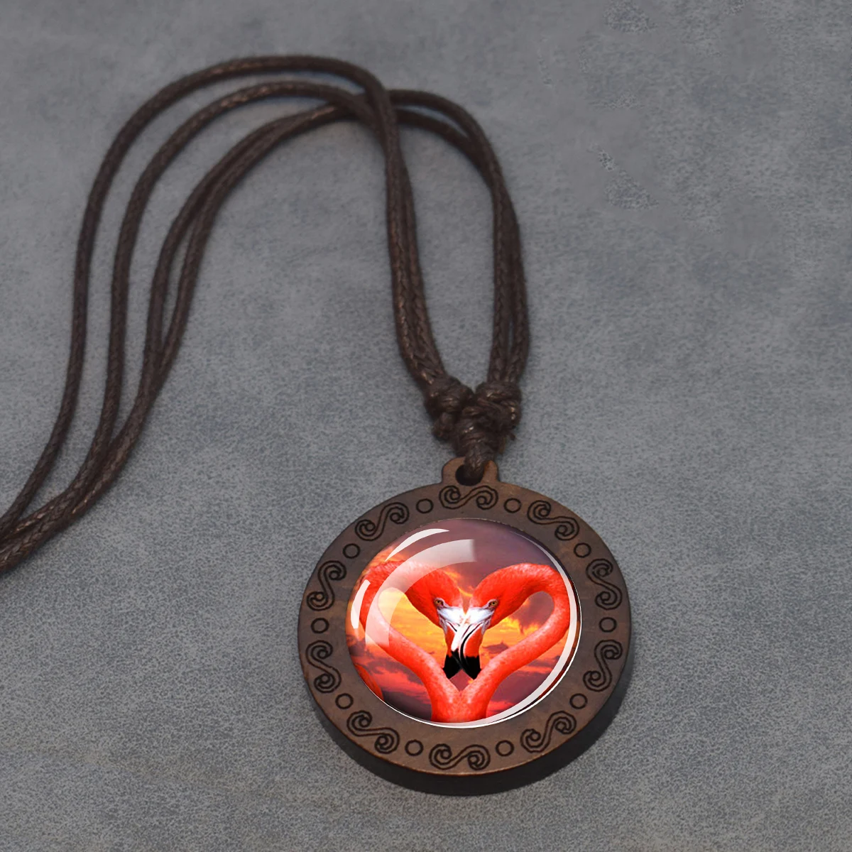 1PC Heart Theme Animals Compared To Hearts Exquisite Pattern Necklace Glass Cabochon Pendant Vintage Wooden Jewelry Necklace