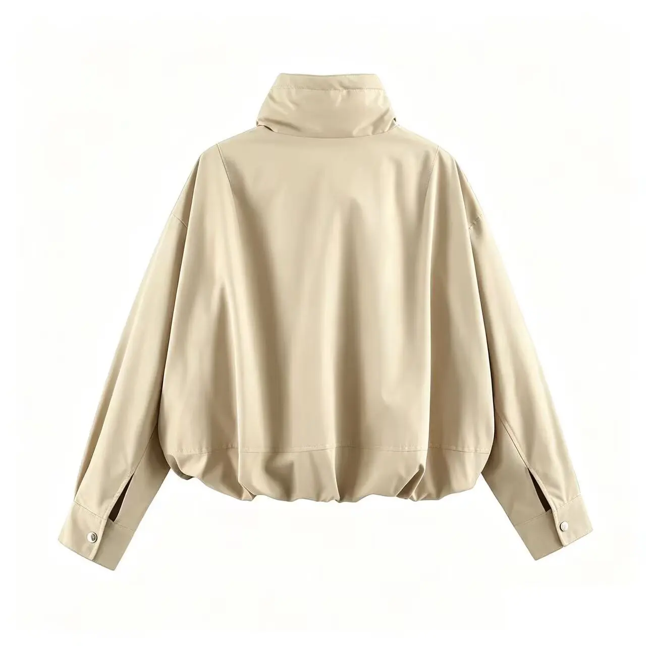 Guobioziy 2026 Autumn Women's Short Thick Jacket Stand Collar with Drawstring Hem Zipper Long Sleeve Loose Casual Pocket Coat
