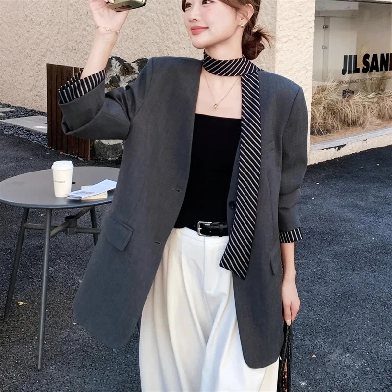 Spring Female Fashion Patchwork Suit Outwear Korean Ladies Solid Color Tops Jacket Autumn Women Long Sleeves Casual Blazer Coat