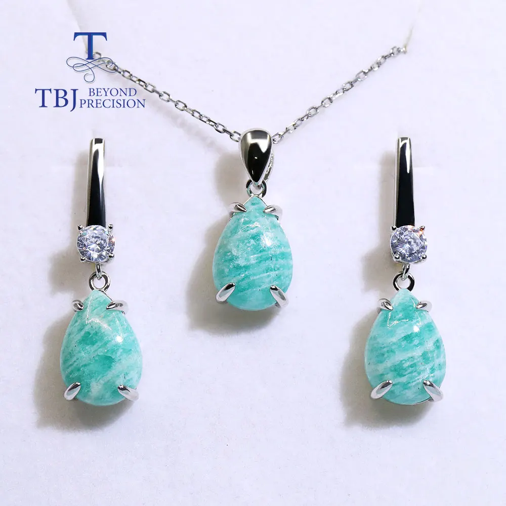 

Natural amazonite and MOP Jewelry set 925 sterling pendant earring simple design for women speical price for black Friday