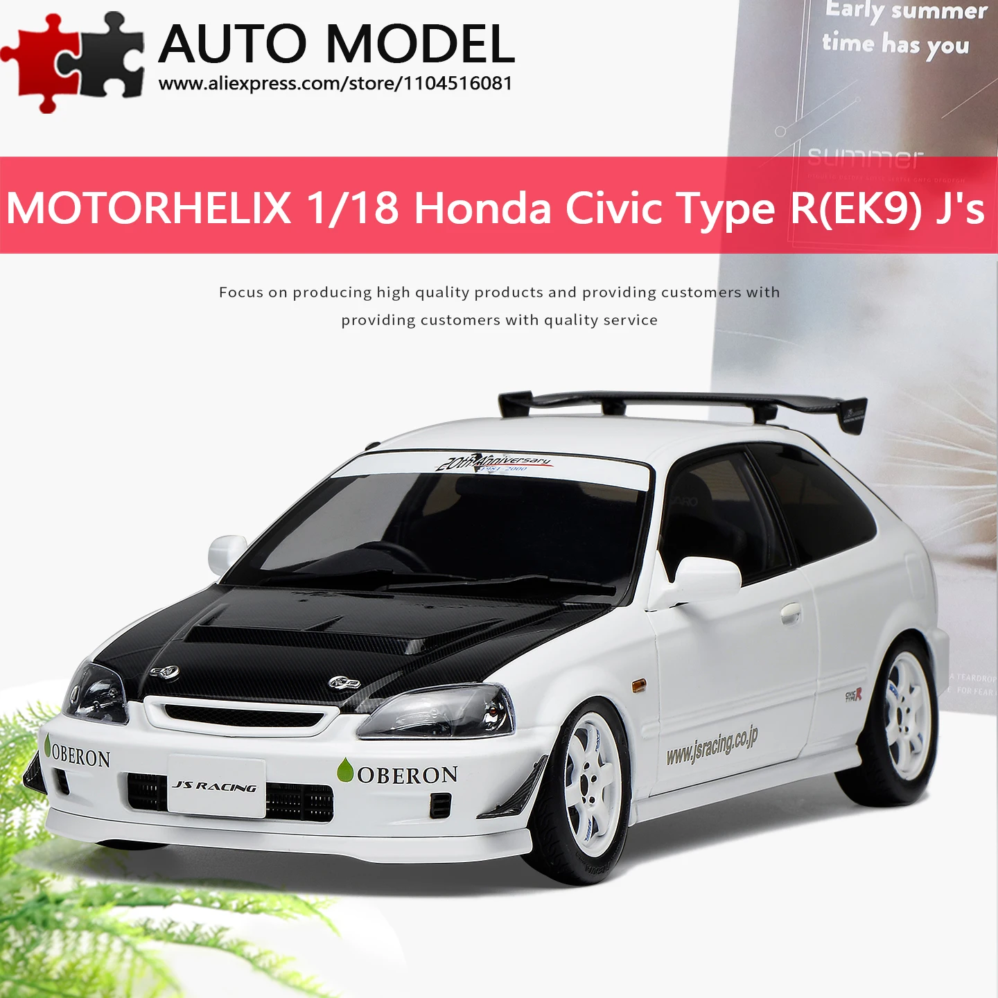 Motorhelix Mh 1:18 Cars Models Honda Civic Type R Ek9 J's Racing Alloy Miniature Cars Limited Collection Cars Metal Adult Toy