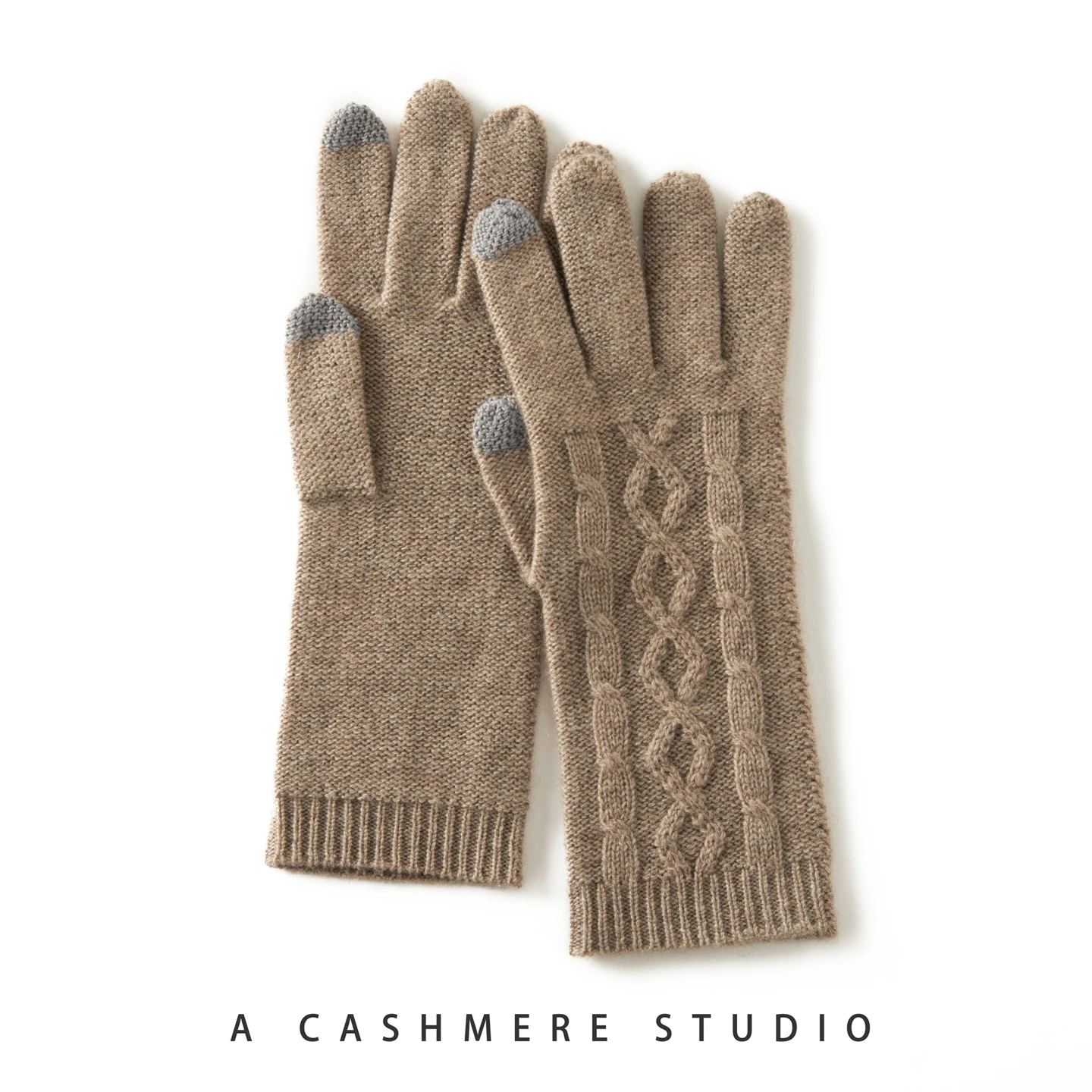 100% Cashmere Knitted Gloves Touchscreen Finger For Women Autumn Winter Thick Cable Warm Wrist Length Classic Female Mitten