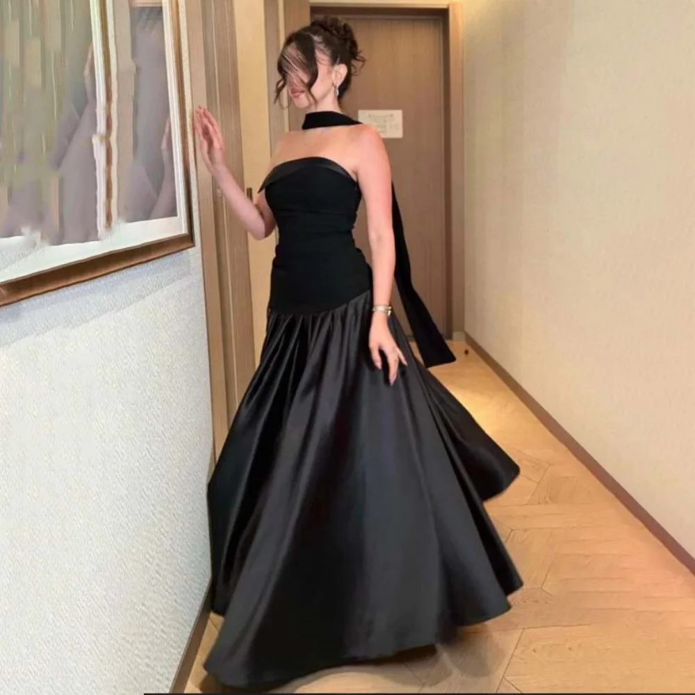 

Customized Exquisite Sleeveless Evening Dress Charming A-line Ruched Prom Dress Sexy Strapless Ruffles Party Gown فساتين سهرة