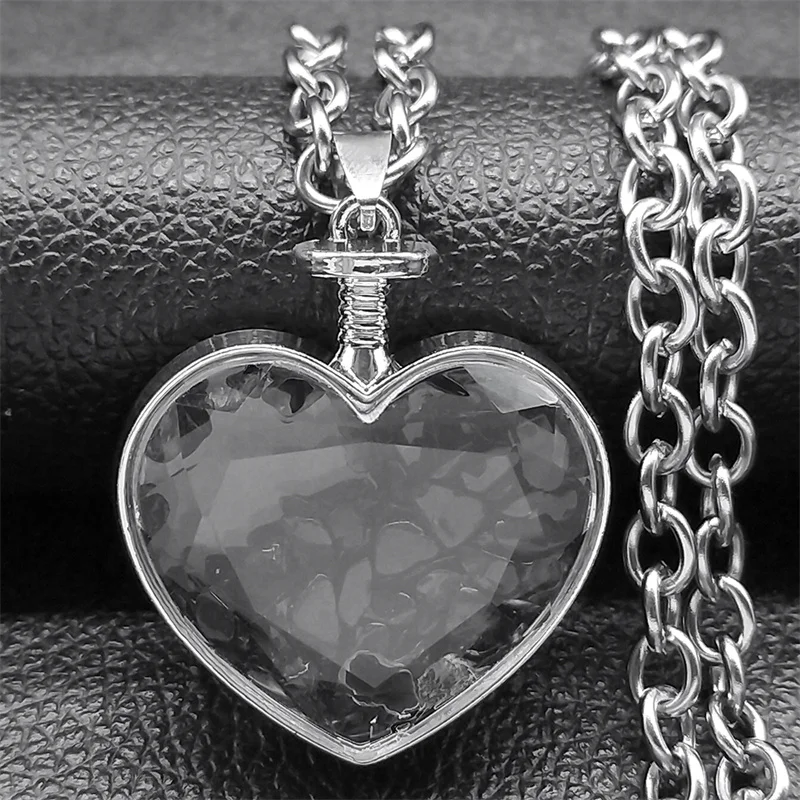 Goth Punk Schwarz Herz Kristall Anhänger Halskette für Frauen Männer Edelstahl Silber Farbe Kette Y2K Halsketten Schmuck NZZZ369-1 – Detail 5