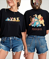 Disney Pooh Bear and Friends Print Women's T-Shirt Short Sleeve Cotton Tees Cartoon Y2k Tops Women T-shirt Brand Summer Clothes