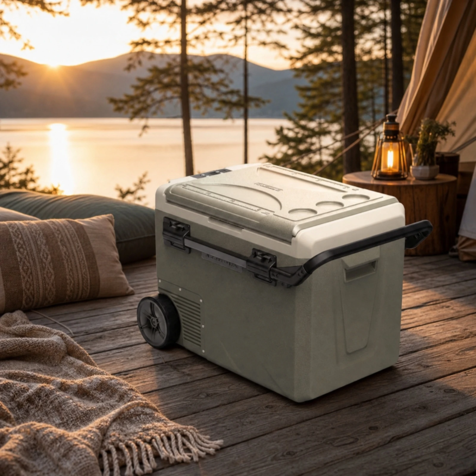 Portable Refrigerator with Wheels 12 Volt Compressor Cooler with Pull Handle Portable Car Freezer Electric for Campers, Camping