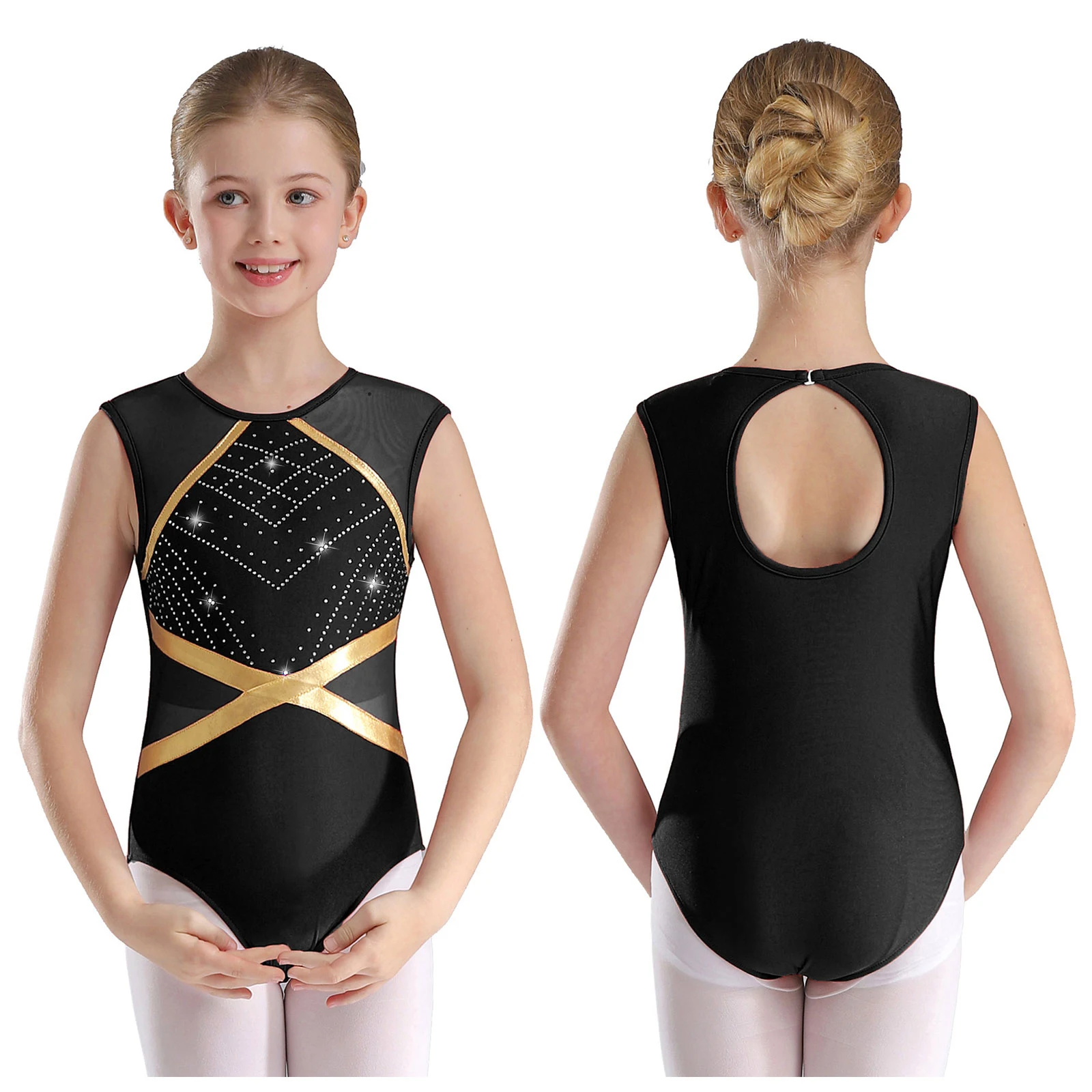 Kinder Mädchen Ballett Tanz Trikot Gymnastik Eiskunstlauf Akrobatik Yoga Sport Set Ärmelloser Strass Body mit Shorts