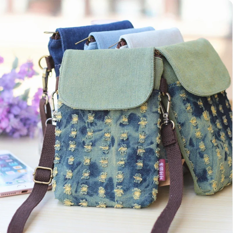 3-layer Women's Mini Messenger Mobile Phone Bag Case Shoulder Bag Denim Purse Pouch Handbag Wallet Women's Bag Tote Bag