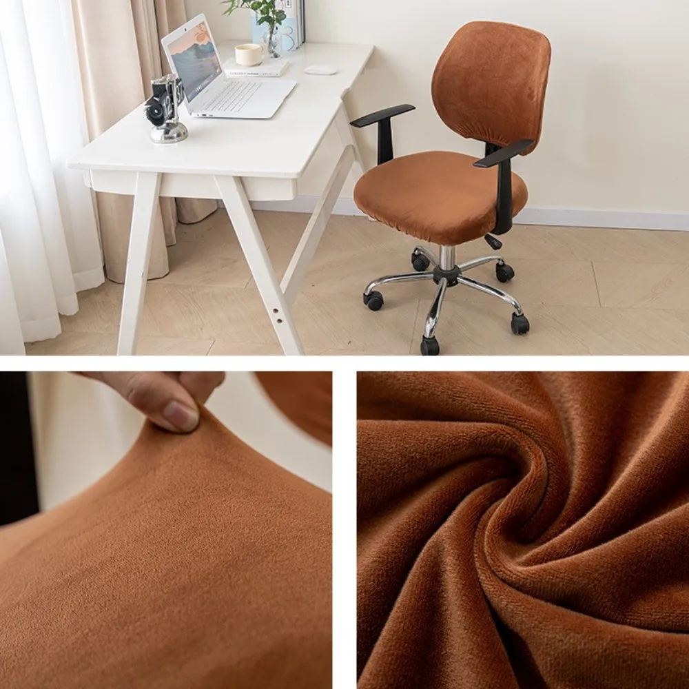

2pcs Set Stretch Elastic Computer Chair Cover Breathable Velvet Office Chair Slipcover Washable Chair Protector Rotating Chair