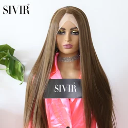 Sivir Synthetic Brazilian Wigs For Women  Good Quality Part Lace  Brown Color Long Silky Straight Hair With Natural Hairline